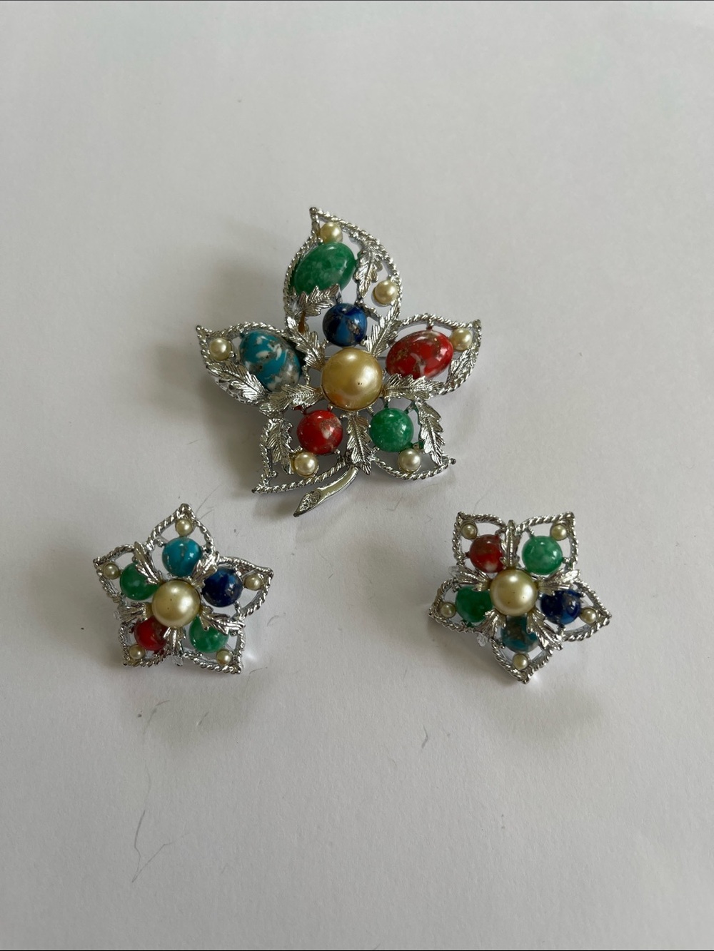 Vintage Signed Sarah Coventry Brooch & Matching Clip-On Earrings Set